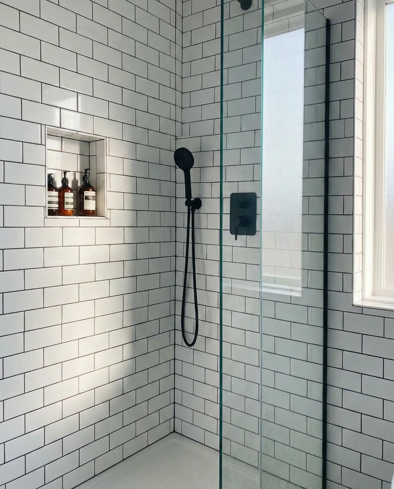 Matte Black Hardware with White Subway Tiles