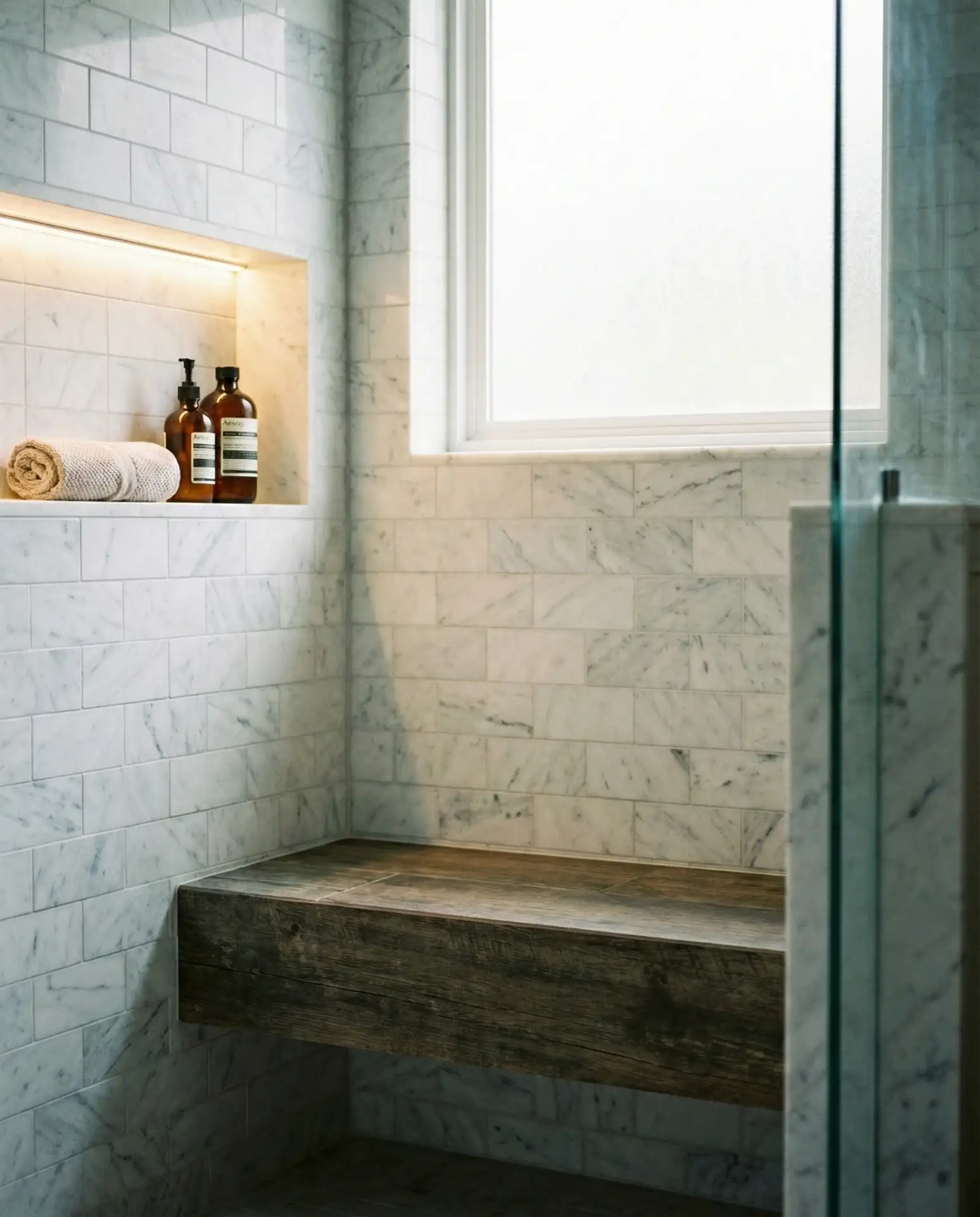 Built-In Shower Bench with Storage