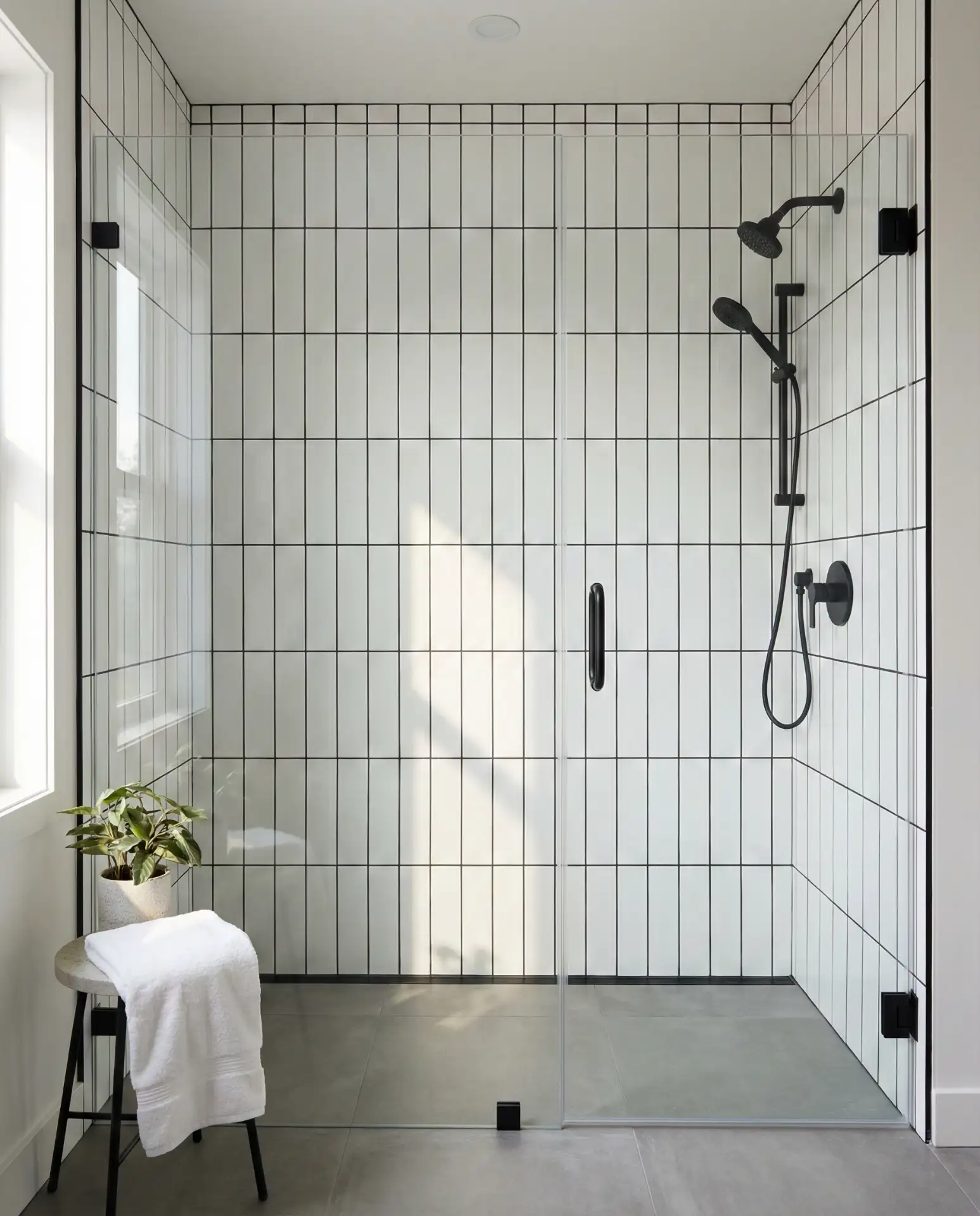 Shower Walls Featuring Vertical Subway Tile