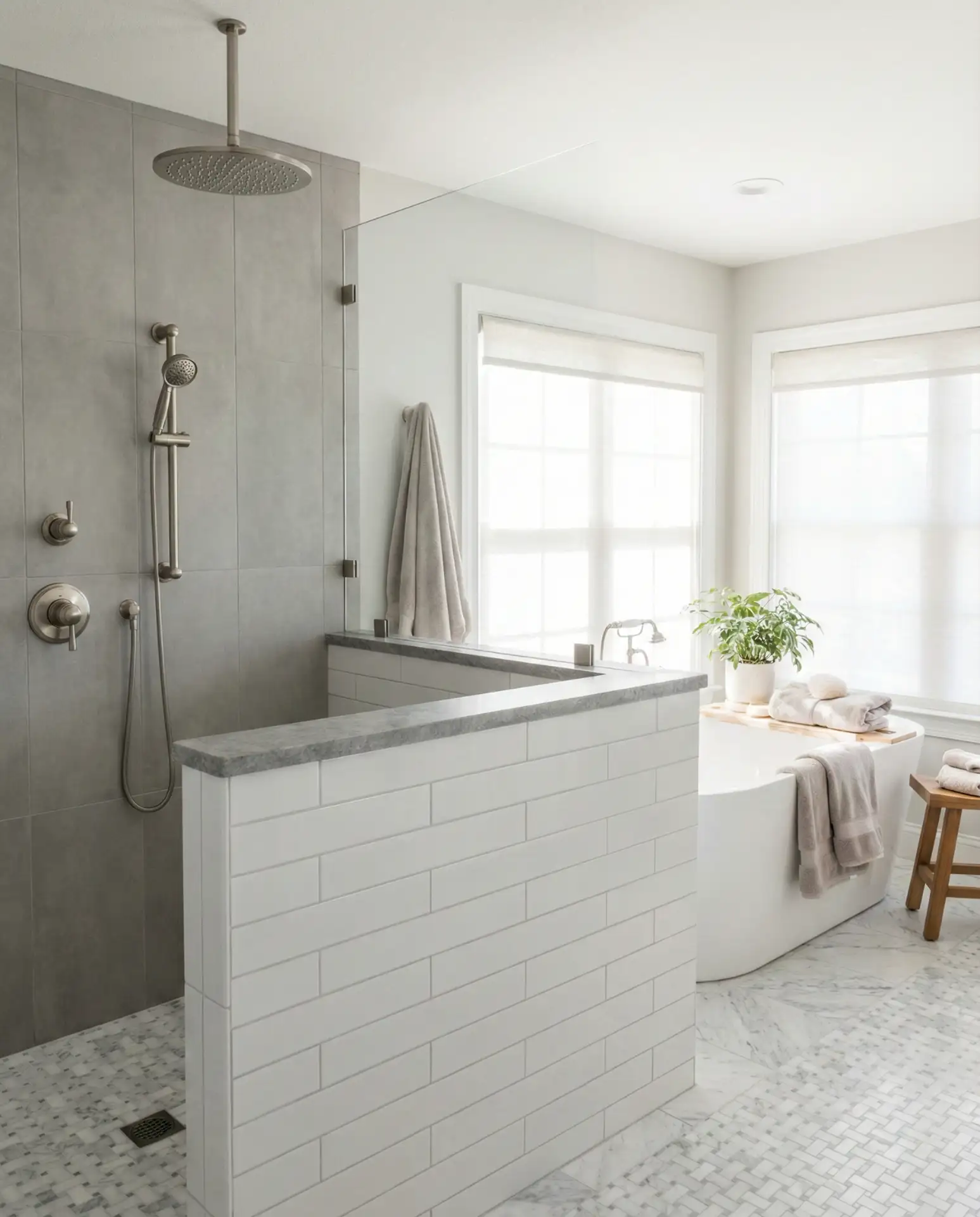 Half Wall Walk-In Shower Design