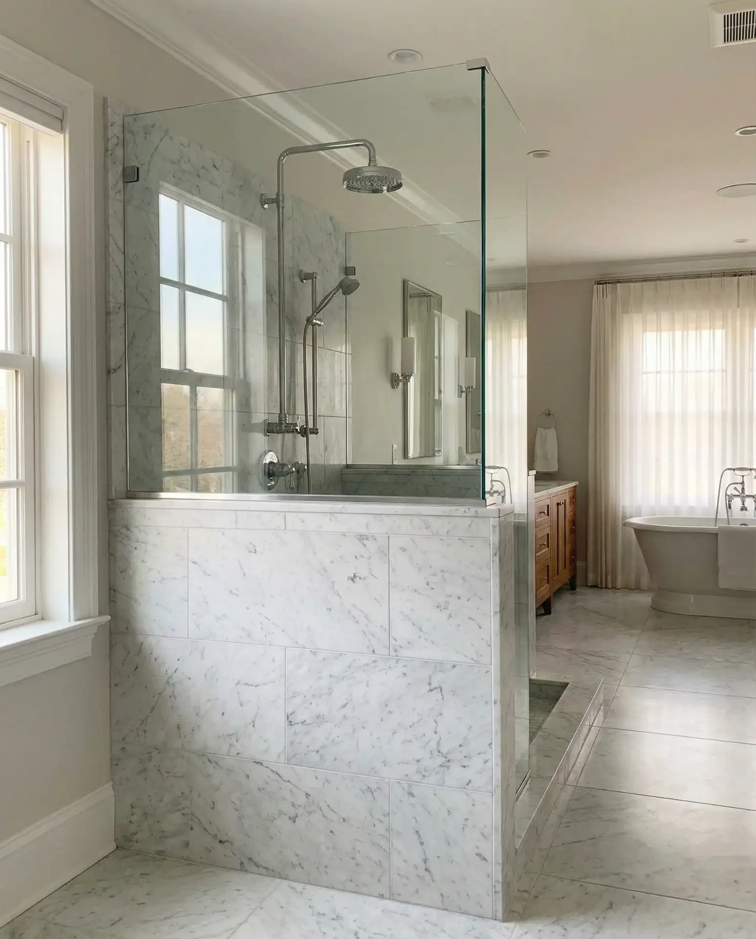 Open Concept Shower with Half Wall