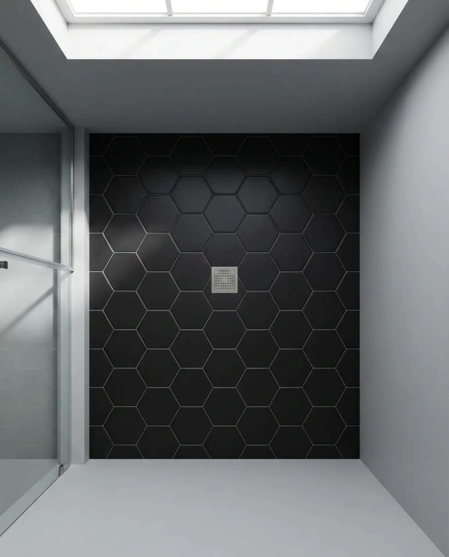 Hexagon Tile Floor in Walk-In Shower