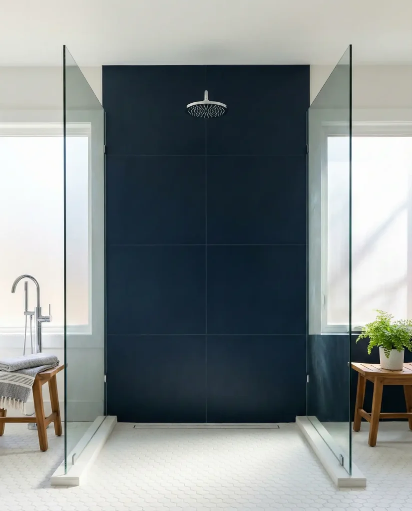 Navy Blue Accent Tile Wall