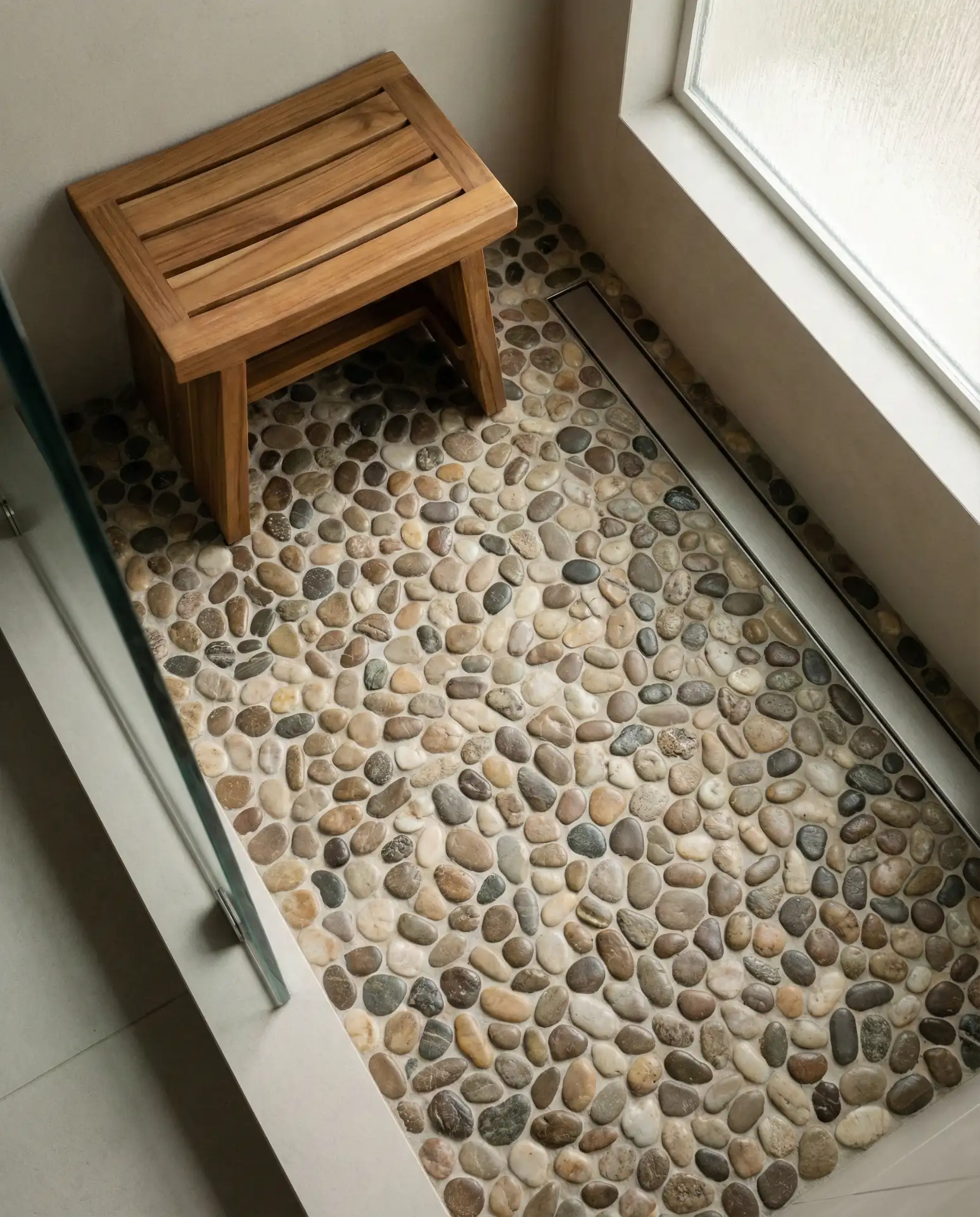Natural Pebble Stone Floor in Shower