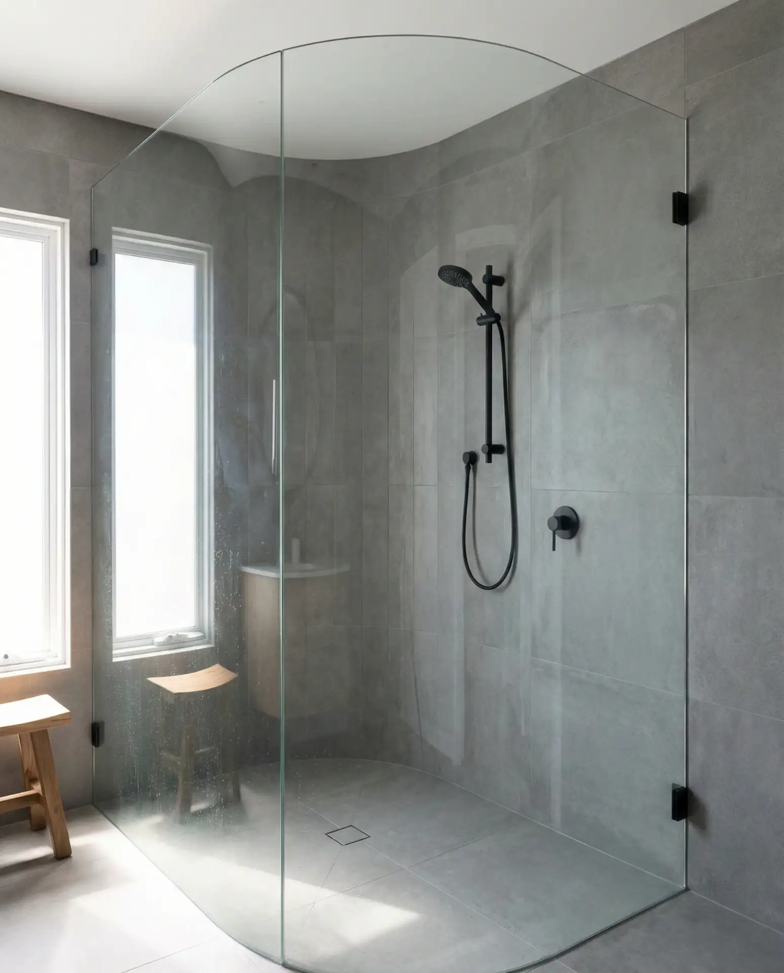 Rounded Glass Shower with Curved Panels