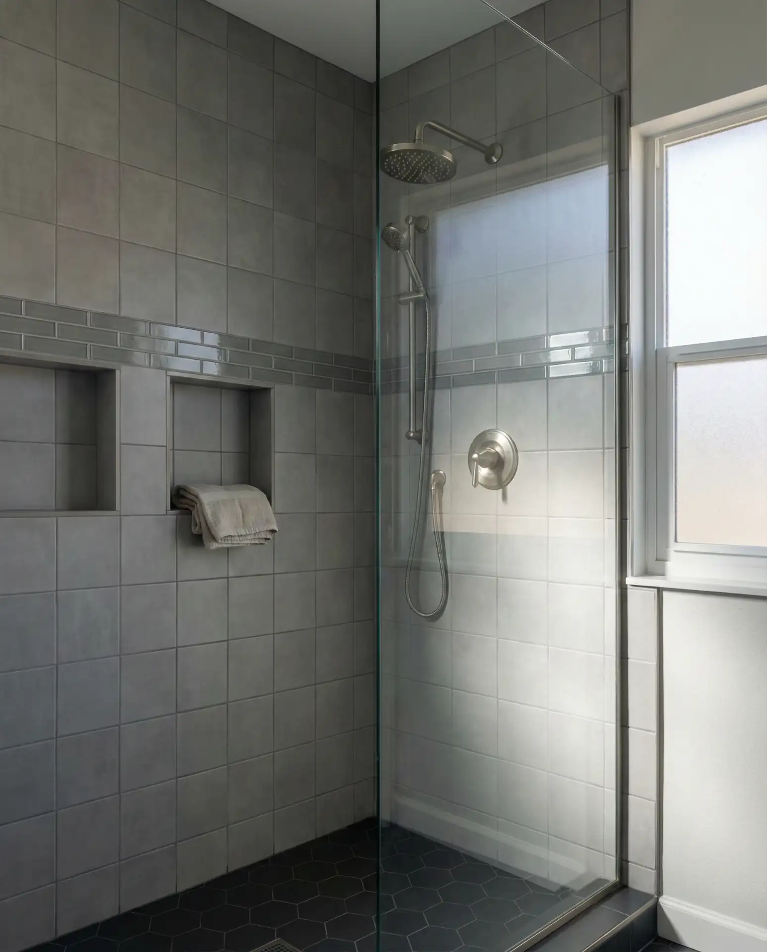 Grayscale Tile Bathroom Accents