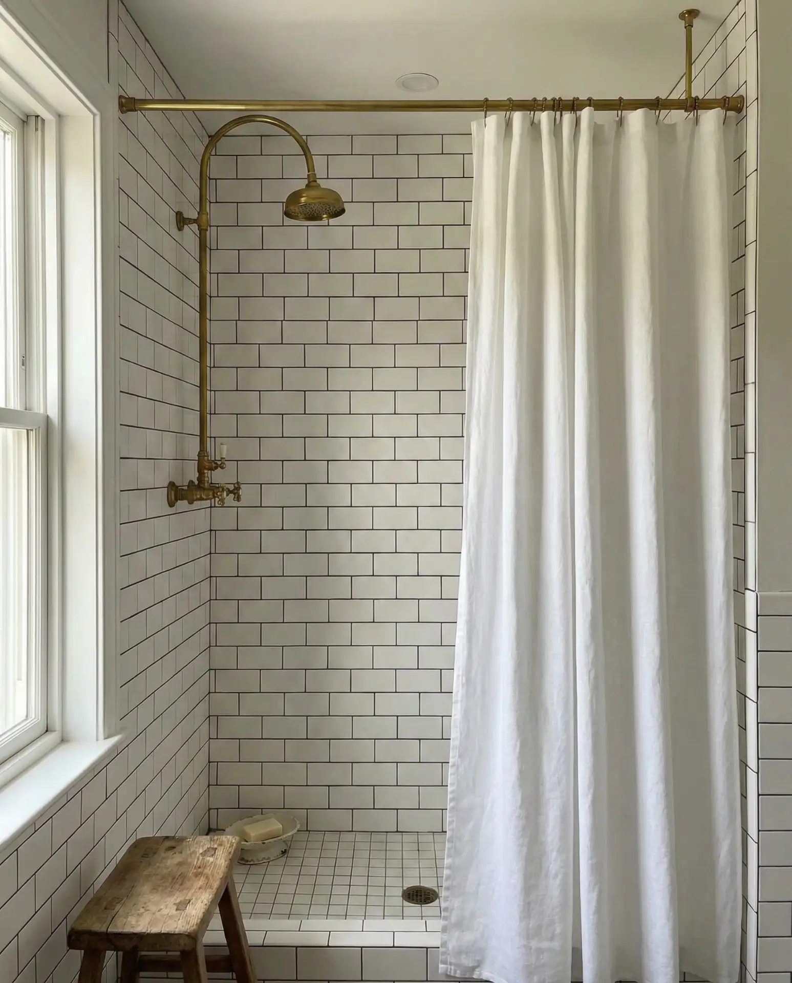Vintage Shower Curtain with Freestanding Rod