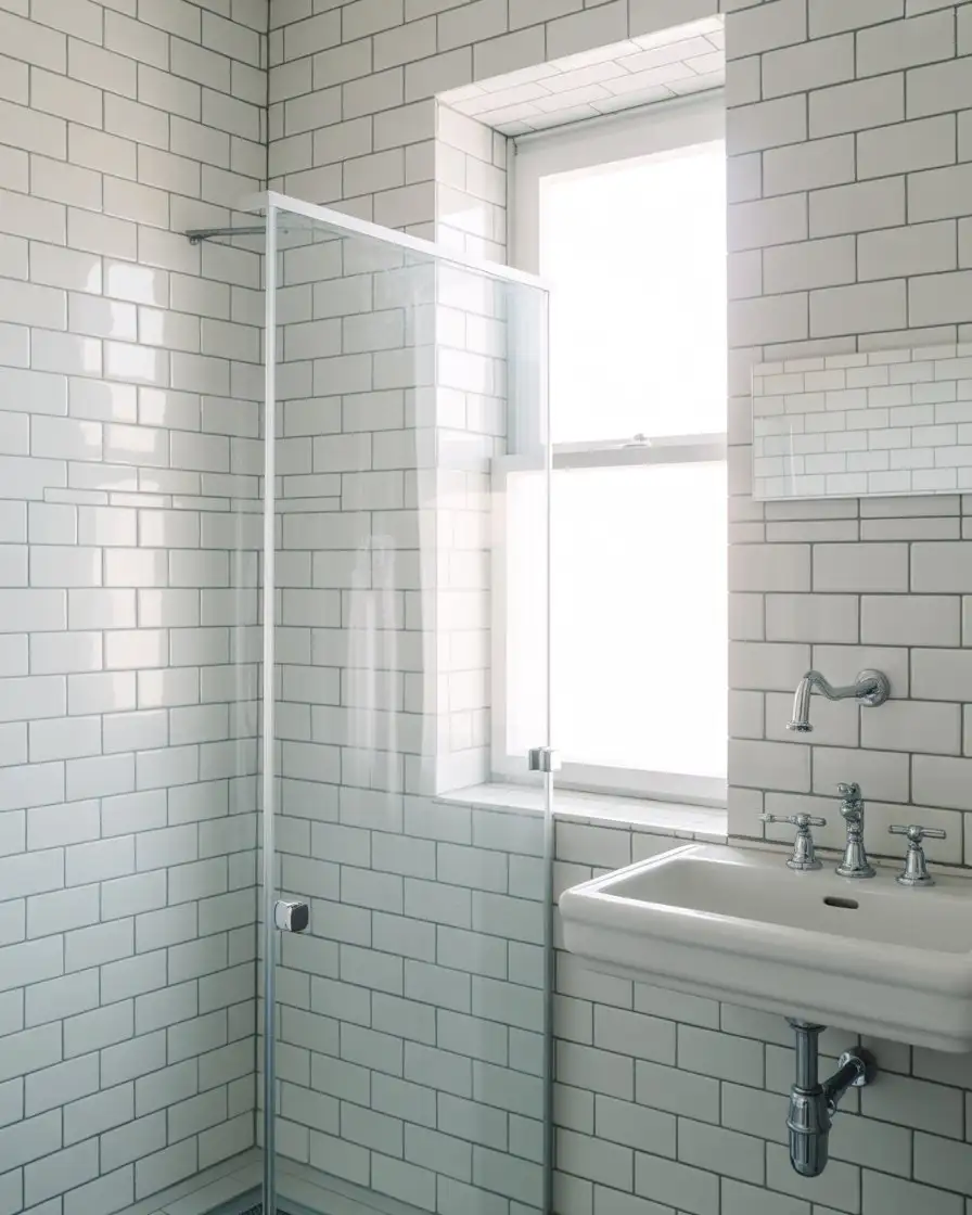Frameless Glass Shower in Compact Bathroom