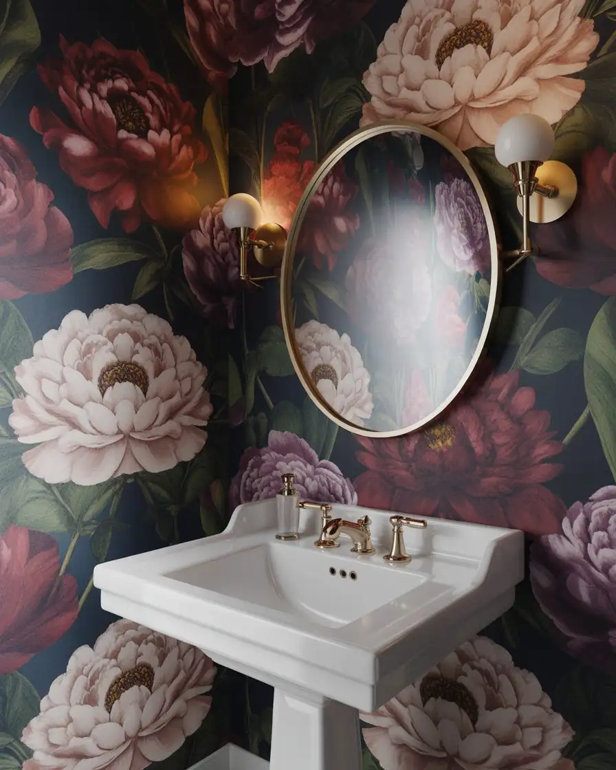 Graphic Wallpaper in Small Bathroom