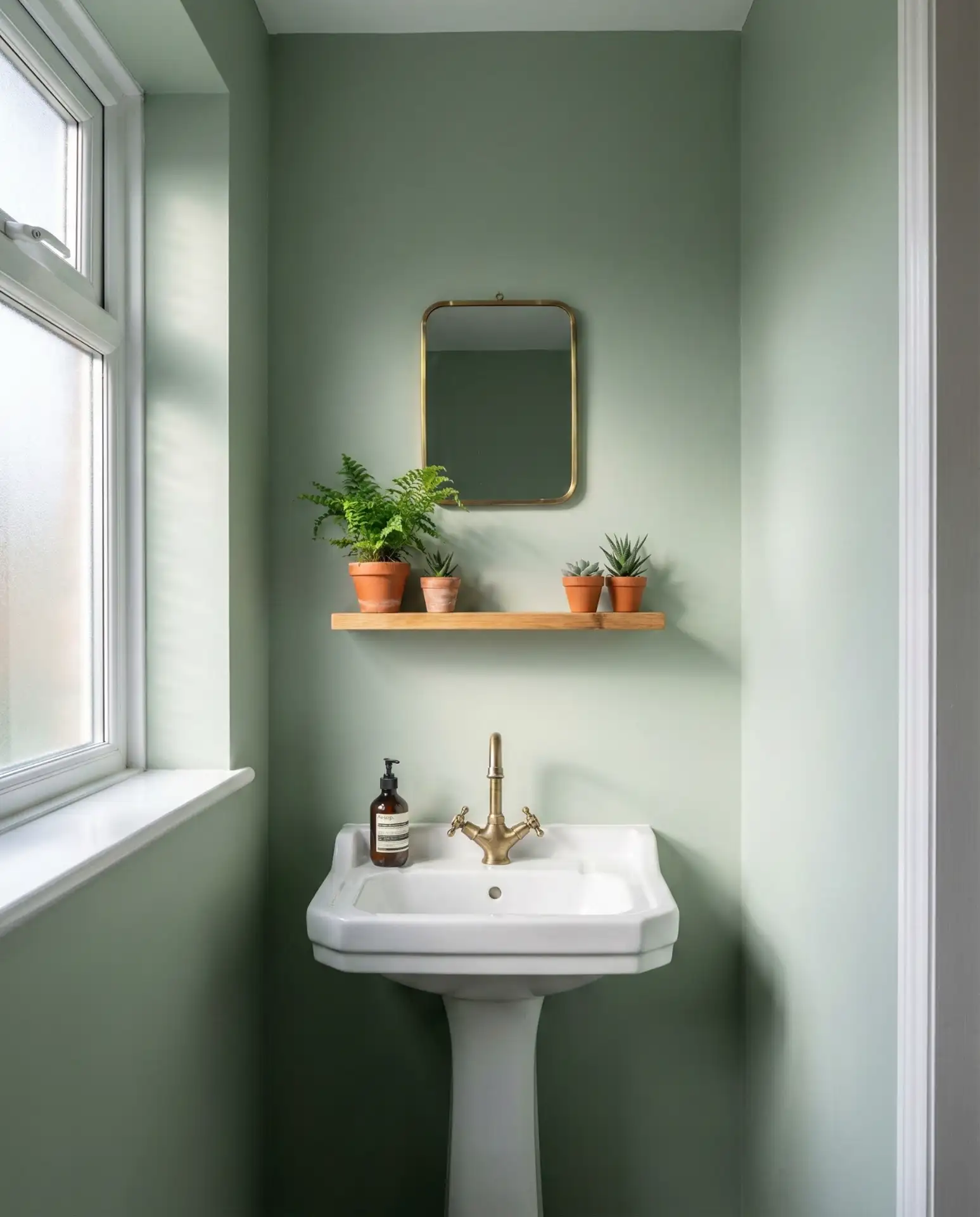 Soft Sage Green in a Small Bathroom 2