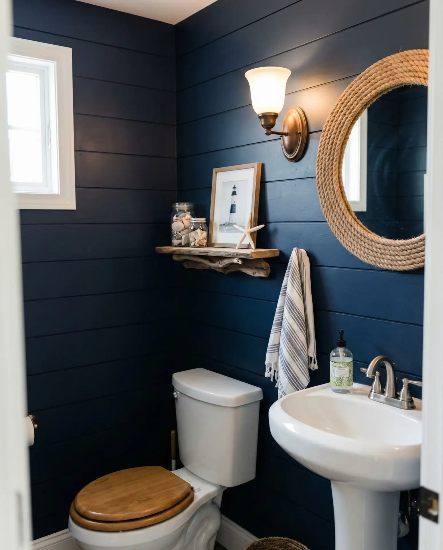 Navy Blue Shiplap in a Half Bath 1