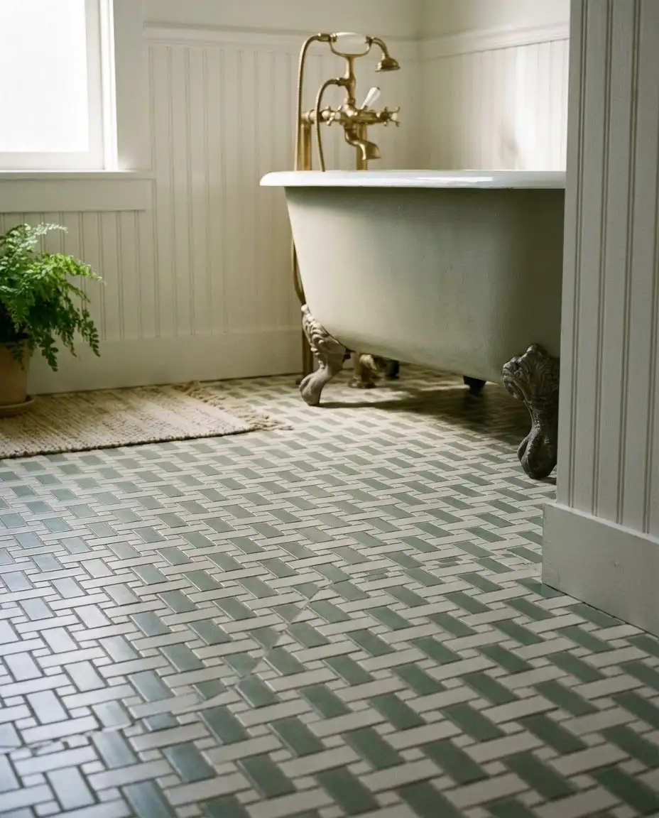 Vintage Green Basketweave Floor Tile 1
