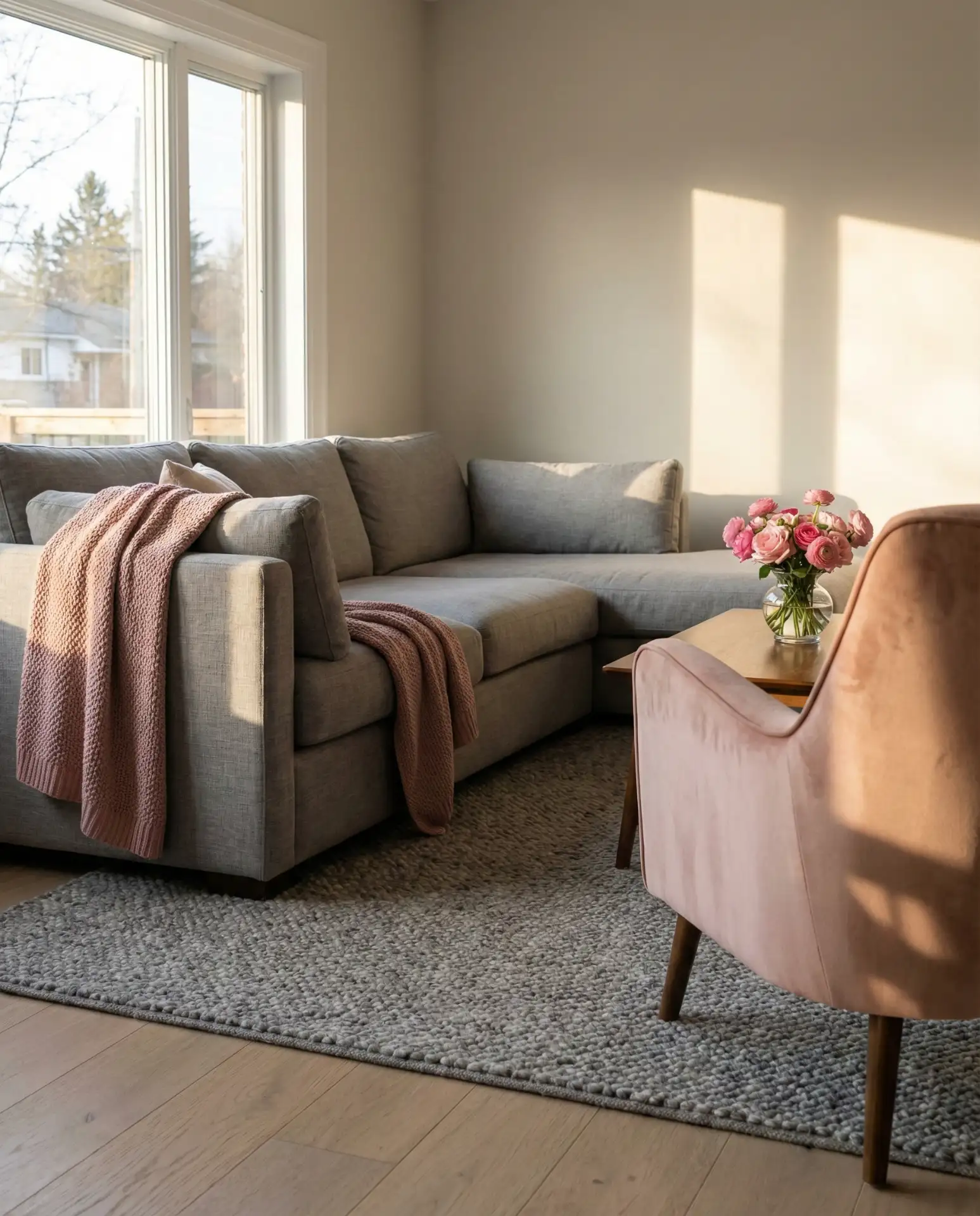 Pink and Grey Living Room