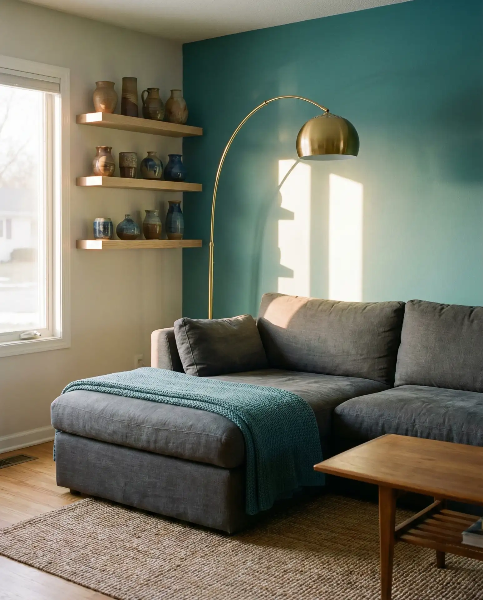 Teal and Grey Living Room