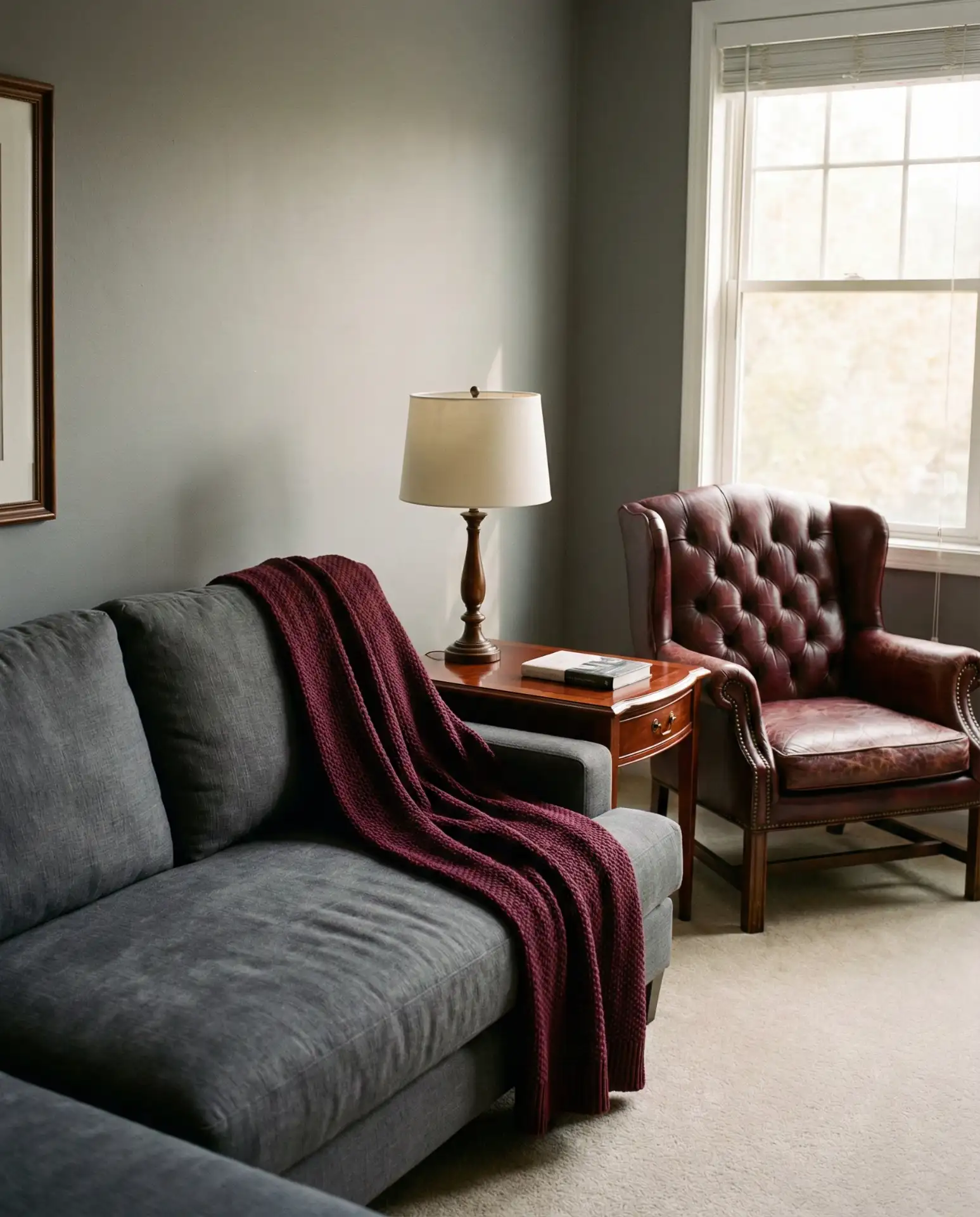 Burgundy and Grey Living Room