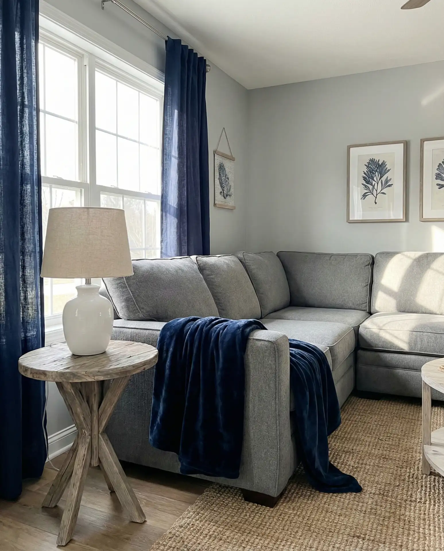 Dark Blue and Grey Living Room