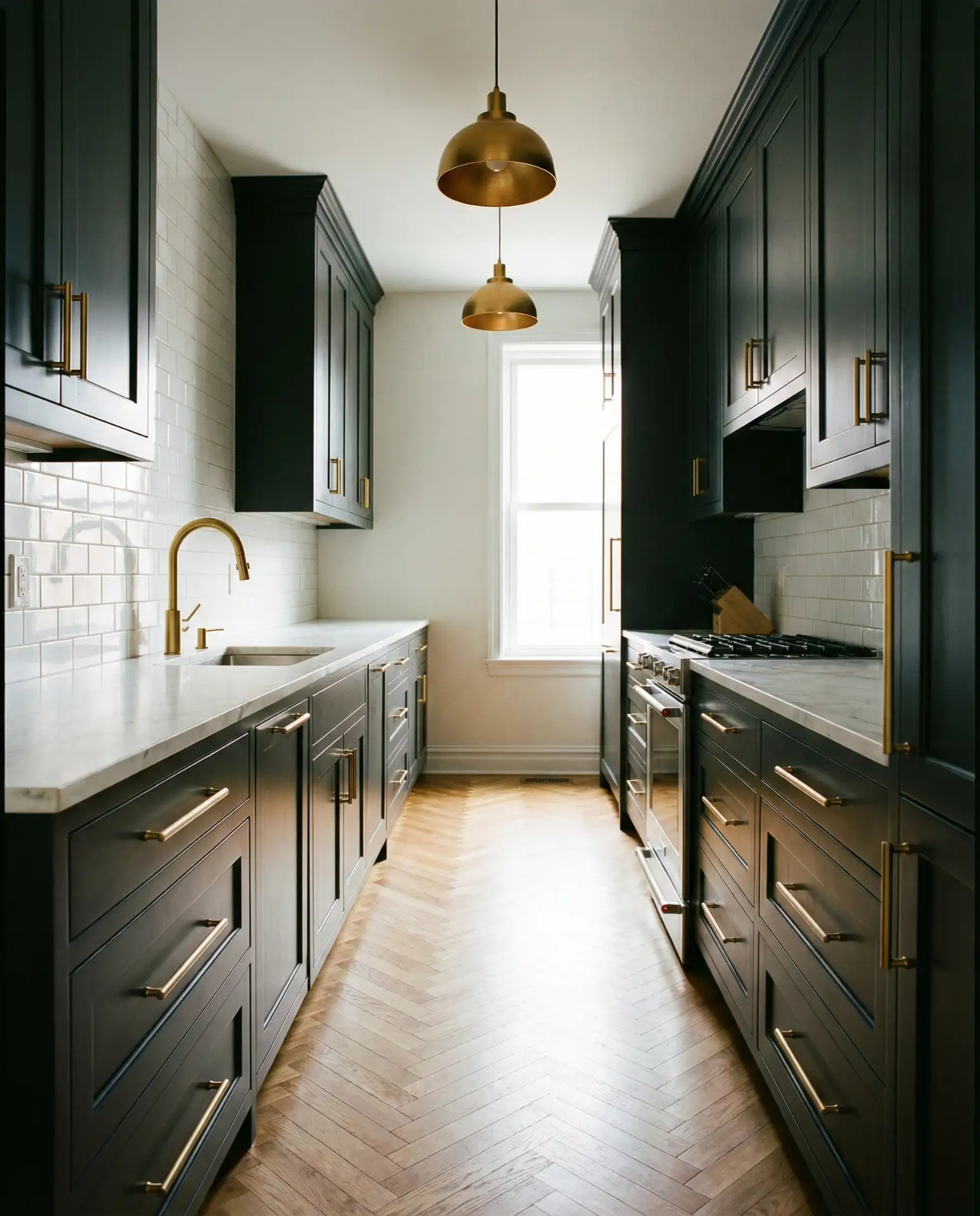 Charcoal Sherwin Williams Iron Ore Cabinets Paired with Brass