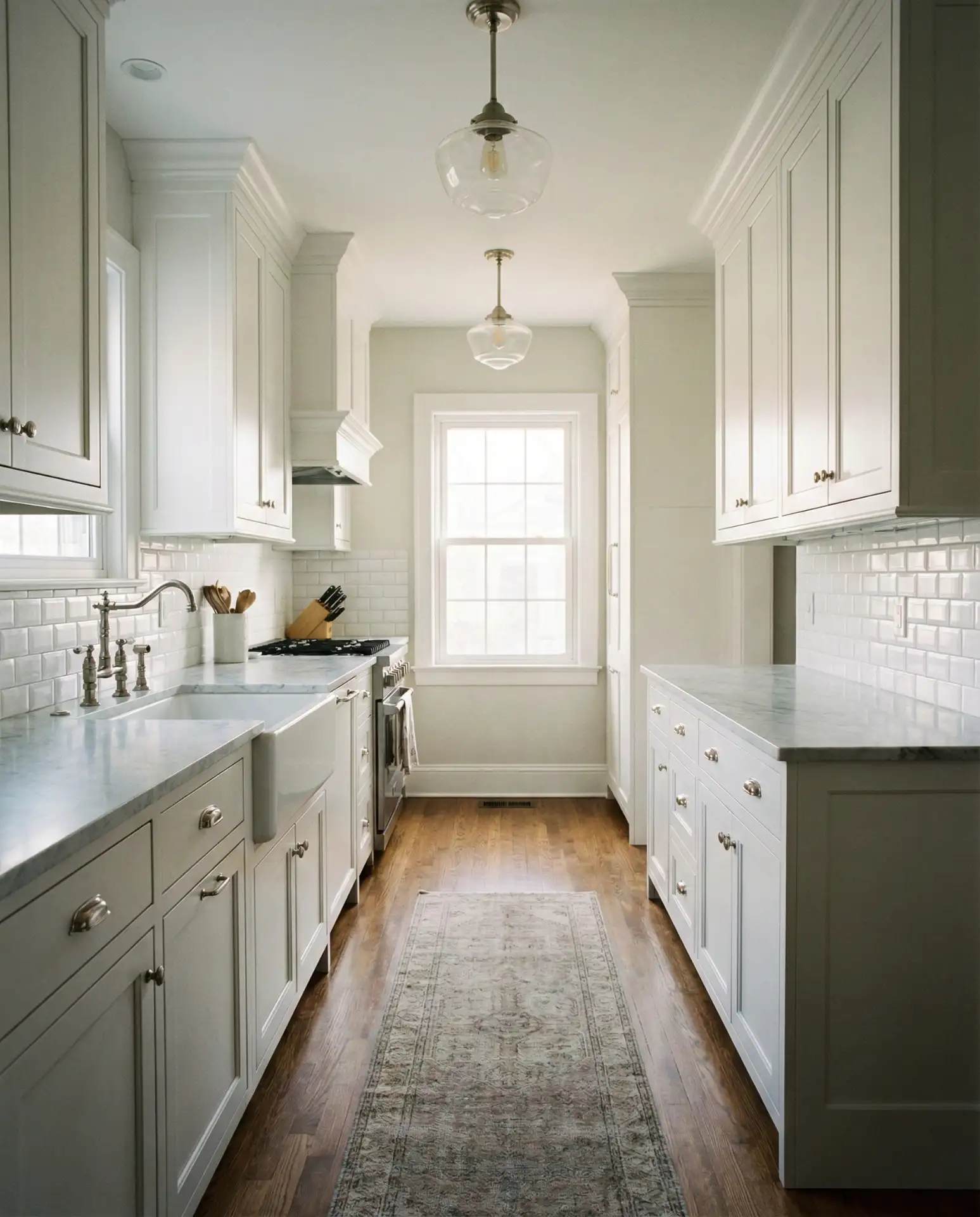Timeless Galley with Shaker Style Cabinets and Subway Tile