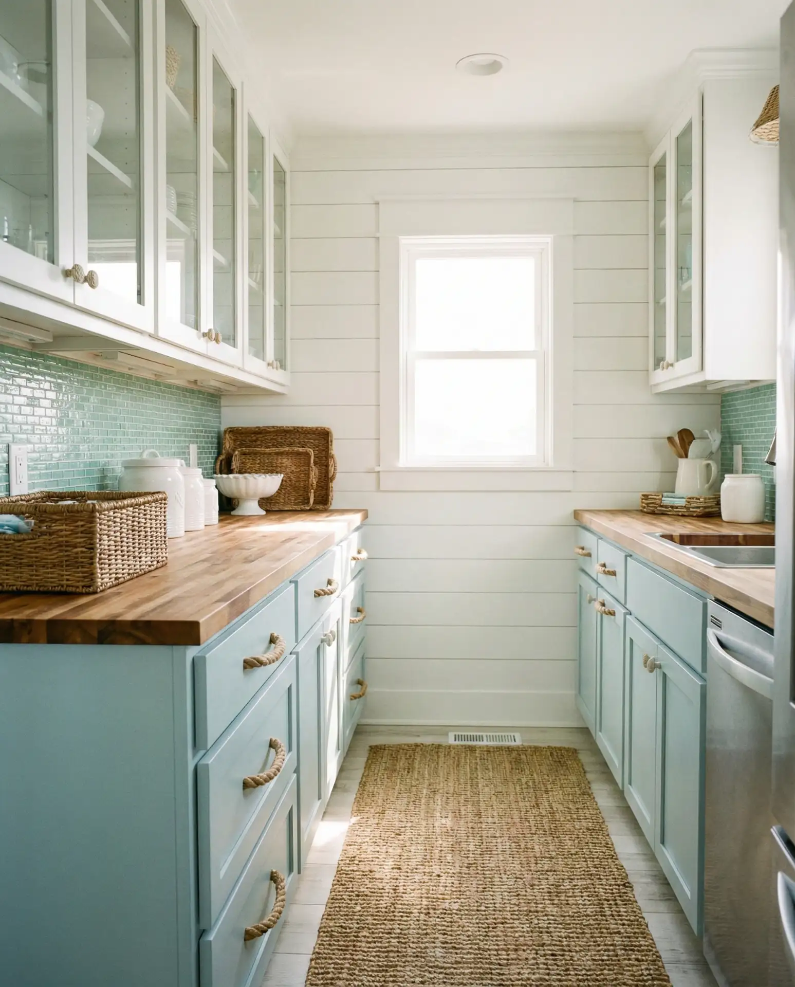 Beach-Inspired Galley with Shiplap and Soft Aqua Tones