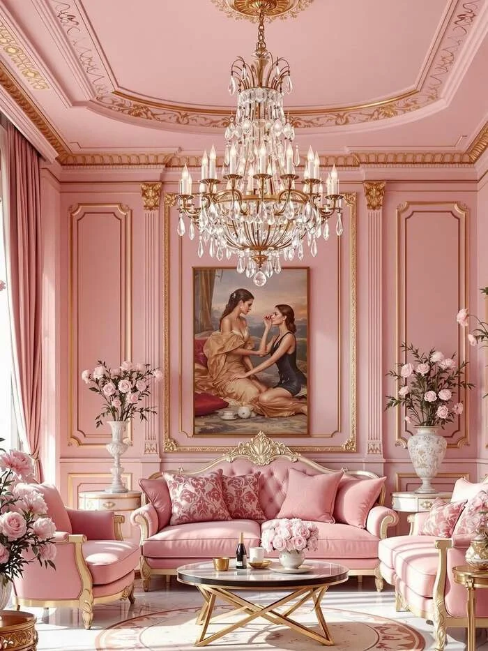 grey and pink living room decor