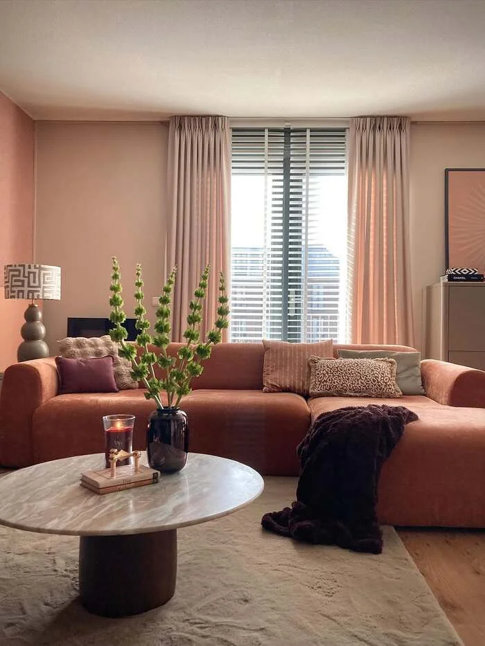 grey and pink living room decor