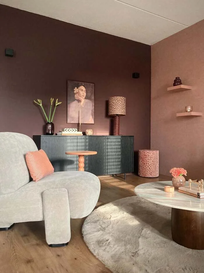 grey and pink living room decor