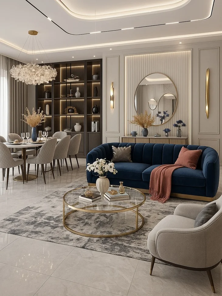 blue and brown living room