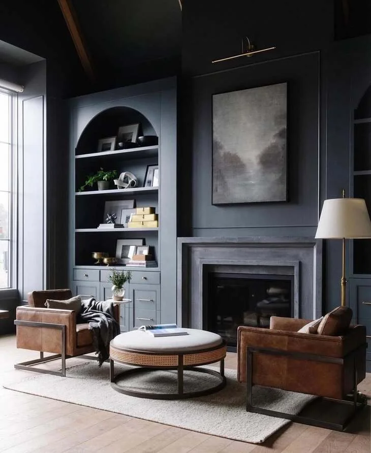 blue and brown living room