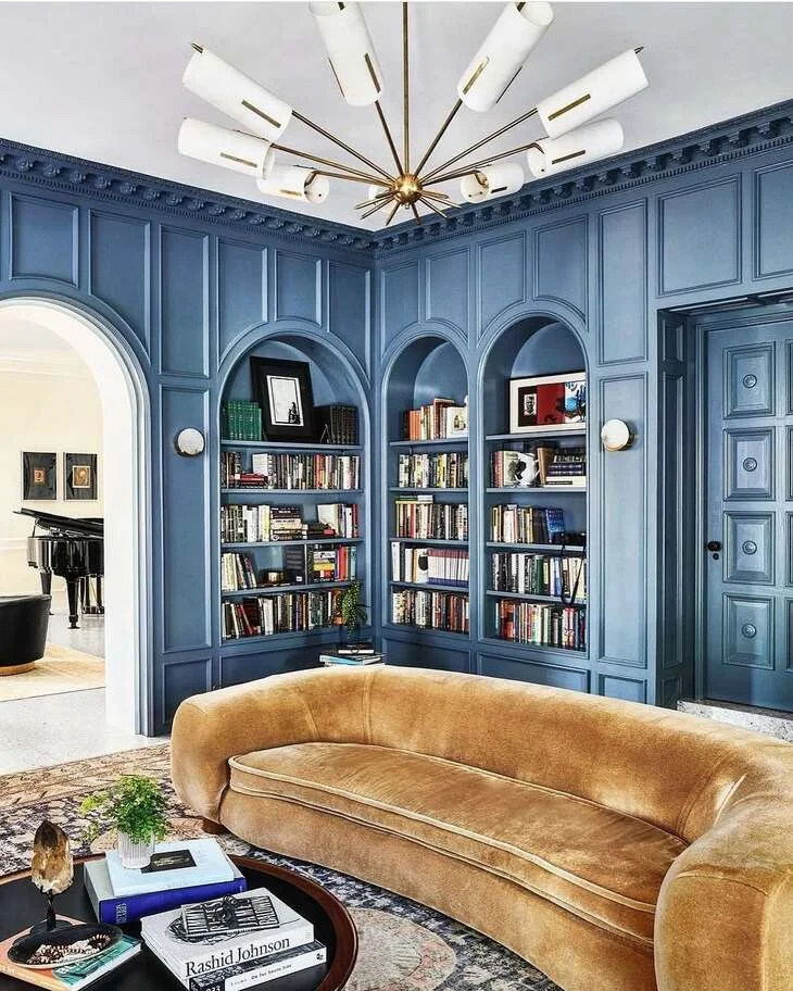 blue and brown living room