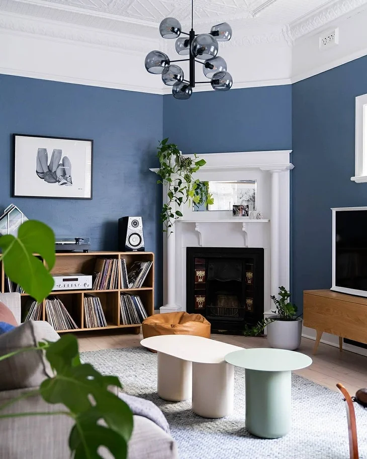 blue and brown living room