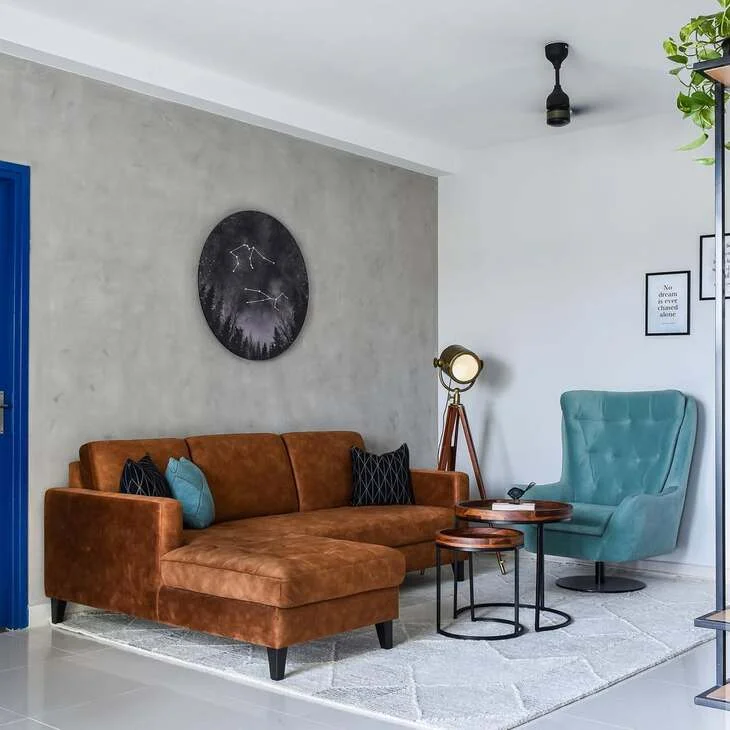 blue and brown living room