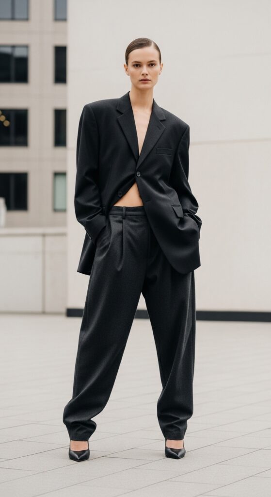 Oversized blazer with baggy trousers