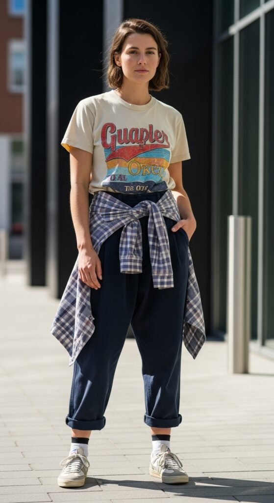 Graphic tee and baggy trousers