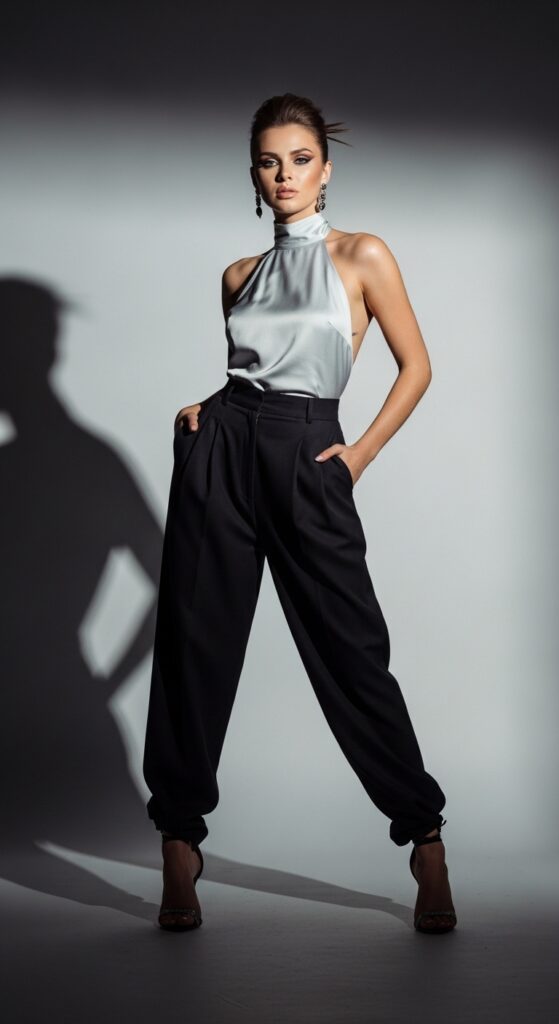 Halter top with baggy trousers