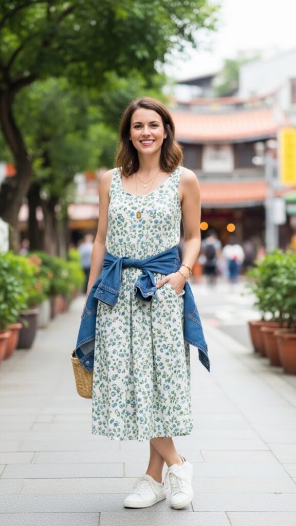 midi dress with sneakers