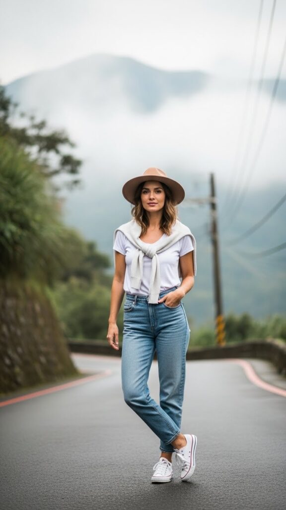 denim travel outfit