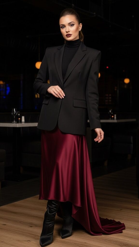 Monochrome outfit in jewel tones