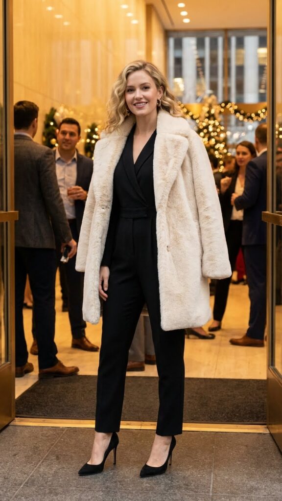 Faux fur coat for holiday party