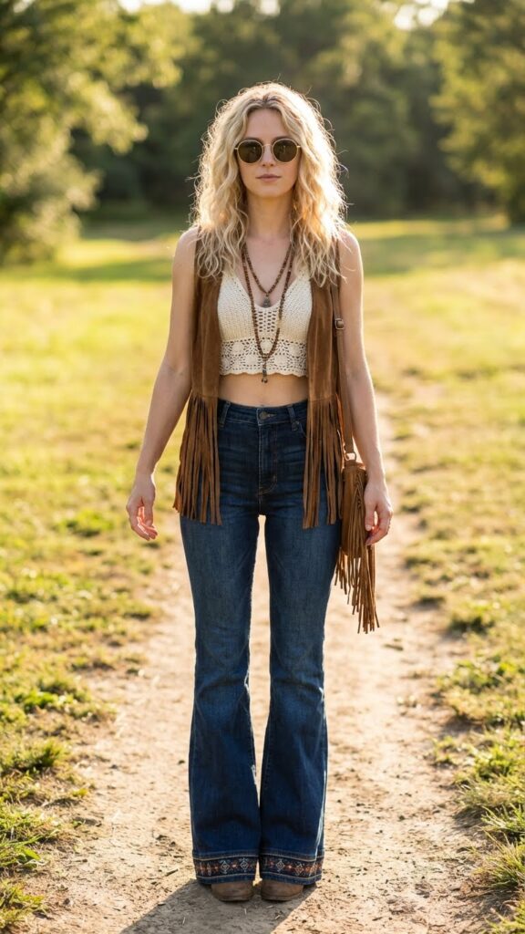 70s hippie outfit with bell bottoms