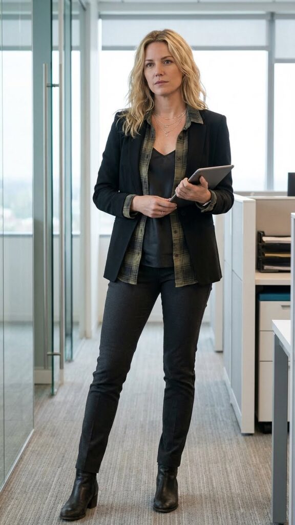 Grunge-inspired layering with office-appropriate pieces