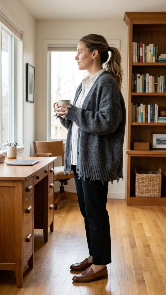 Oversized cardigan with distressed details