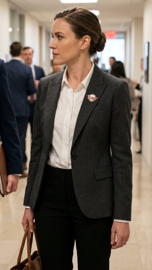 Vintage band pins on blazer lapels