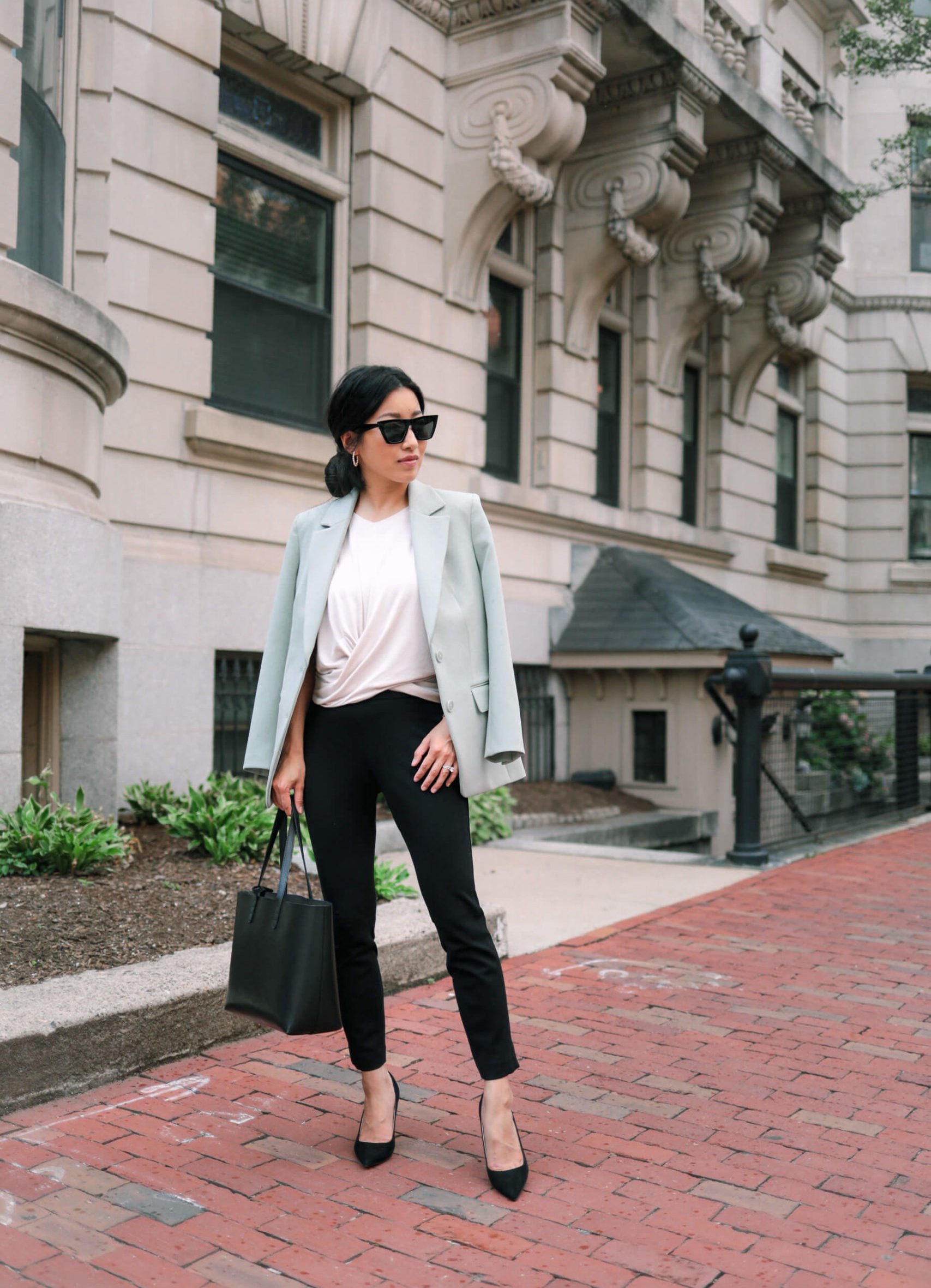 Button-down shirt with ankle pants