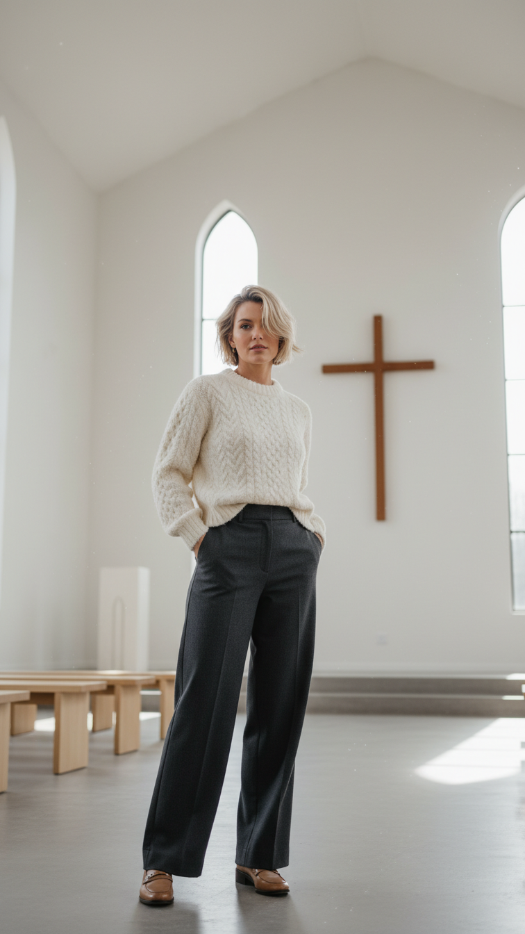Cozy stylish church outfit ideas for chilly mornings