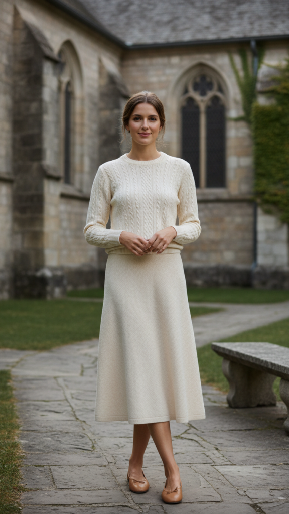 Sweater set with a-line skirt for modest church attire
