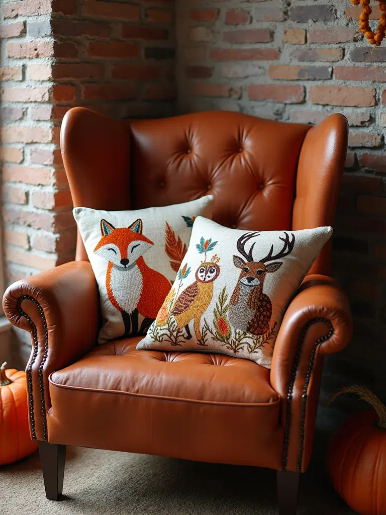 woodland animal-themed pillows