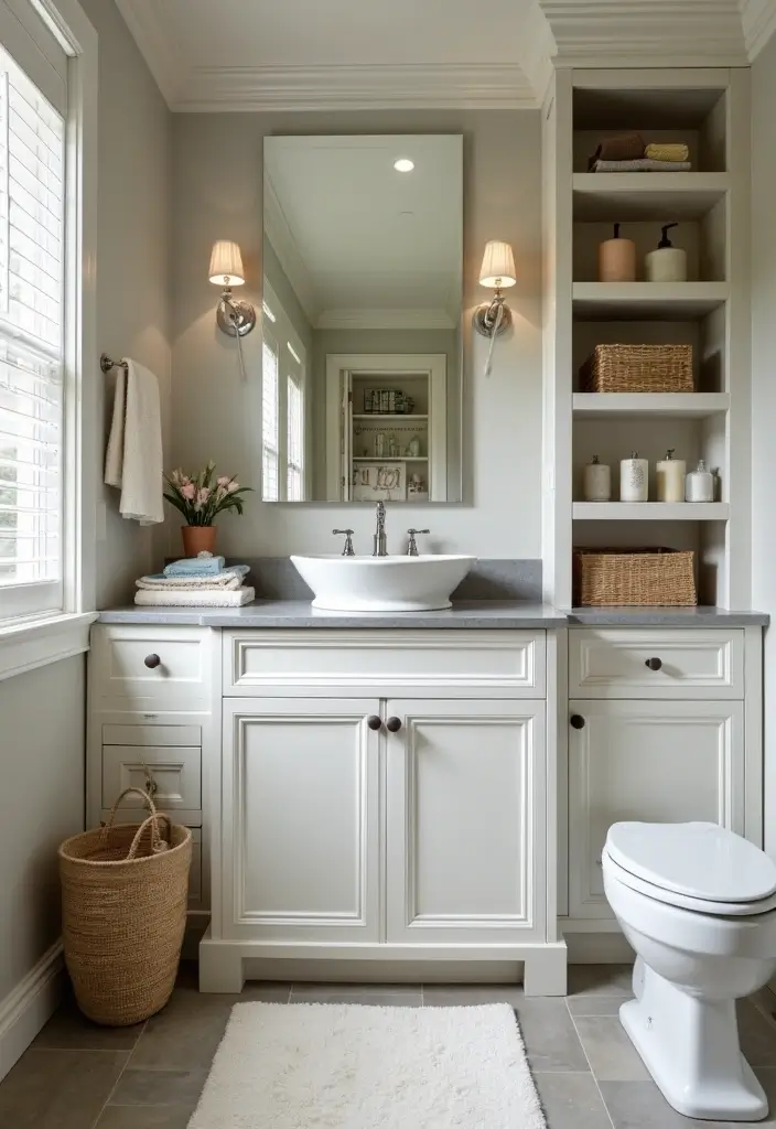 multi use vanity bathroom laundry storage