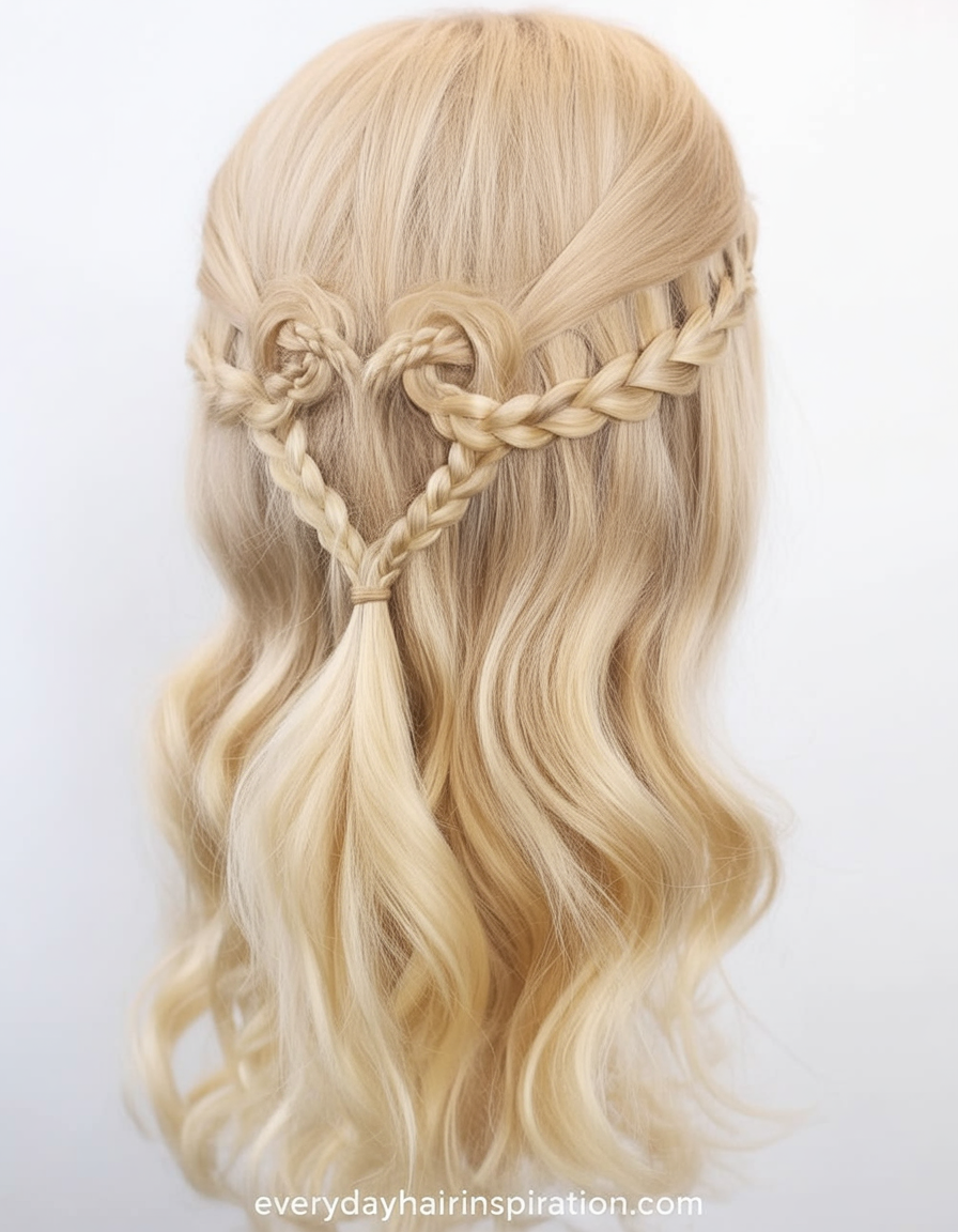 Linked heart braids half-up hairstyle