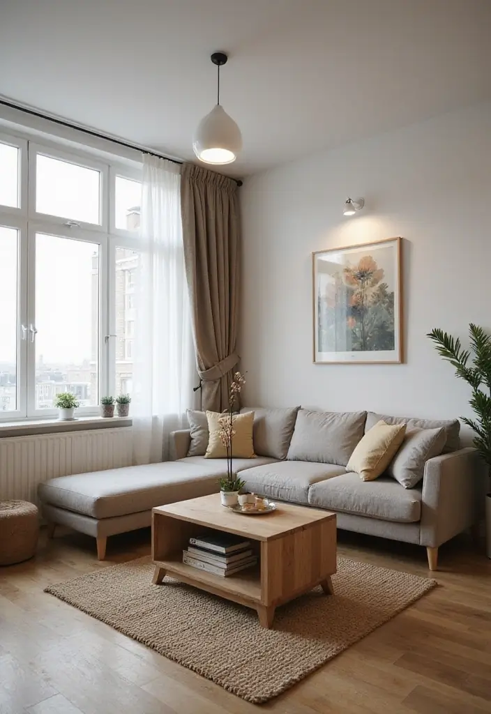 multifunctional furniture in a small bachelor apartment living room