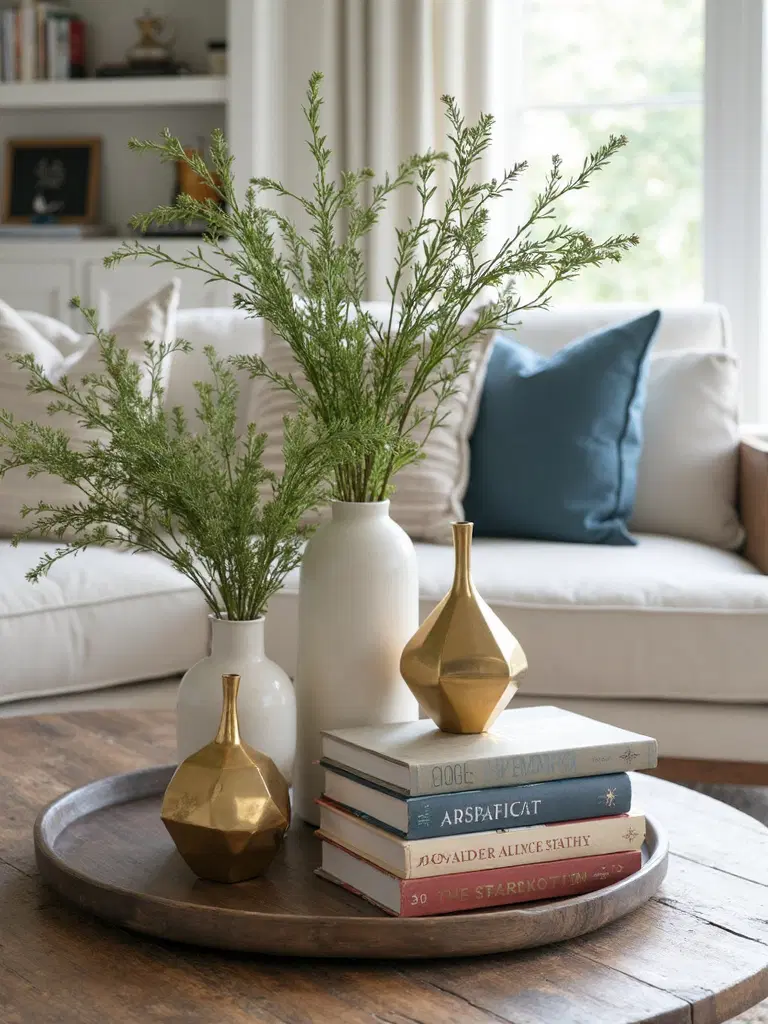 layered textured balanced coffee table decor